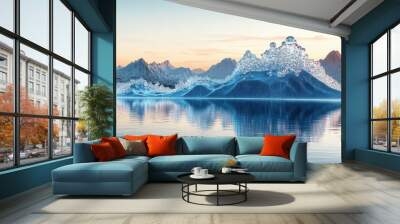 Majestic ocean waves crash against tranquil shores at sunset, revealing a stunning display of nature\'s beauty and harmony Wall mural